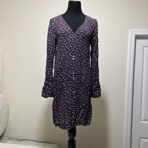 Madewell Ditsy Floral Midi Dress V-Neck Button-Front Cottagecore Boho Grunge M